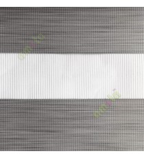 Grey color horizontal textured stripes with vertical lines and transparent net fabric zebra blind